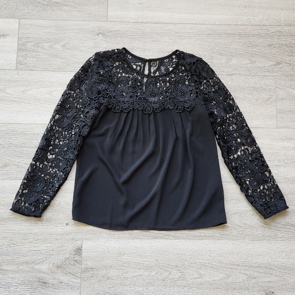 J. Crew Black Floral Lace Shirt Womens Xxs Dressy Business Casual